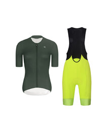 RIVANELLE Kolesarski dres kratek rokav in kratke hlače - ELEVATE - rumena/črna/zelena